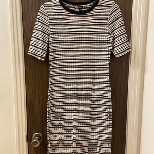 Stripped,light maroon,black, grey,and white colors